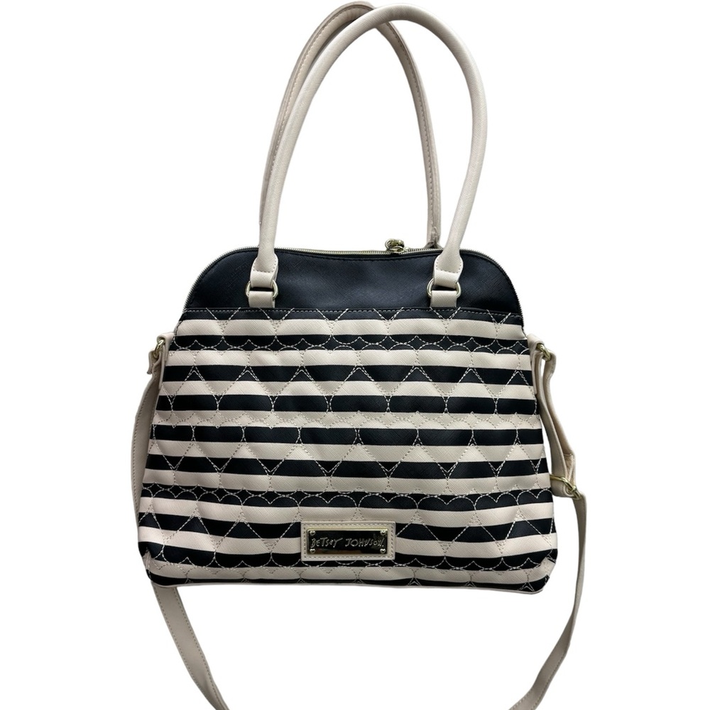 Betsy Johnson Heart Quilted Striped Crossbody Handbag Vegan Leather - Picture 3 of 8